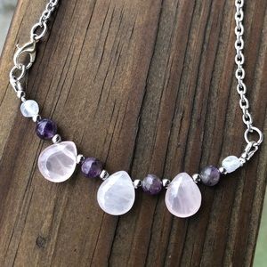 Handmade Rose Quartz Mixed Gemstone Bar Chain Necklace